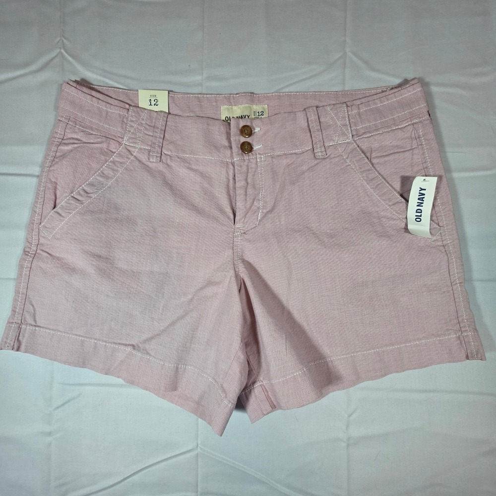 Old Navy Womens Pink White Striped Low Rise Stretch Shorts Size 12 NWT